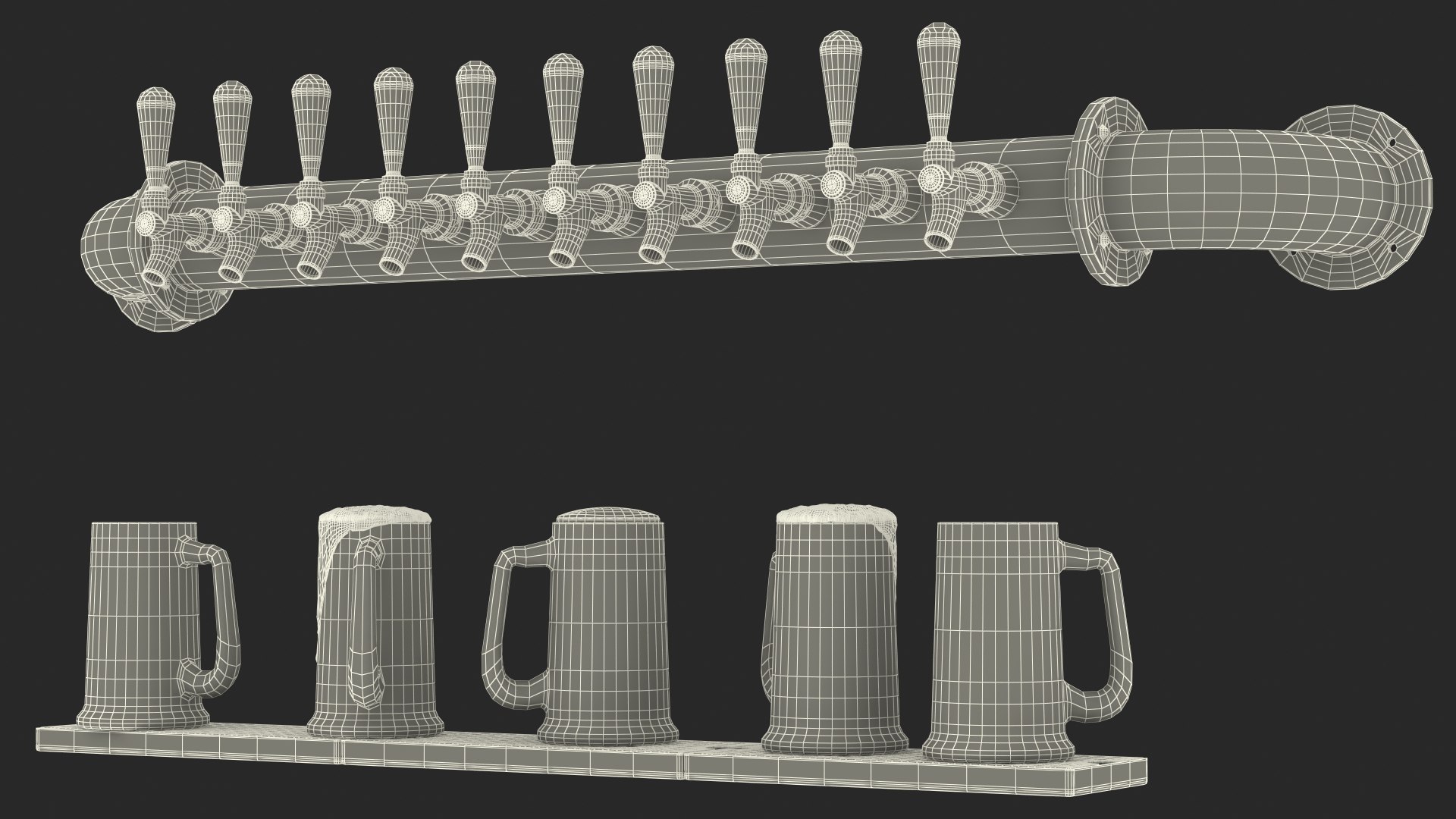 D Wall Mount Rail Draft Beer Tower With Beer Mugs Turbosquid