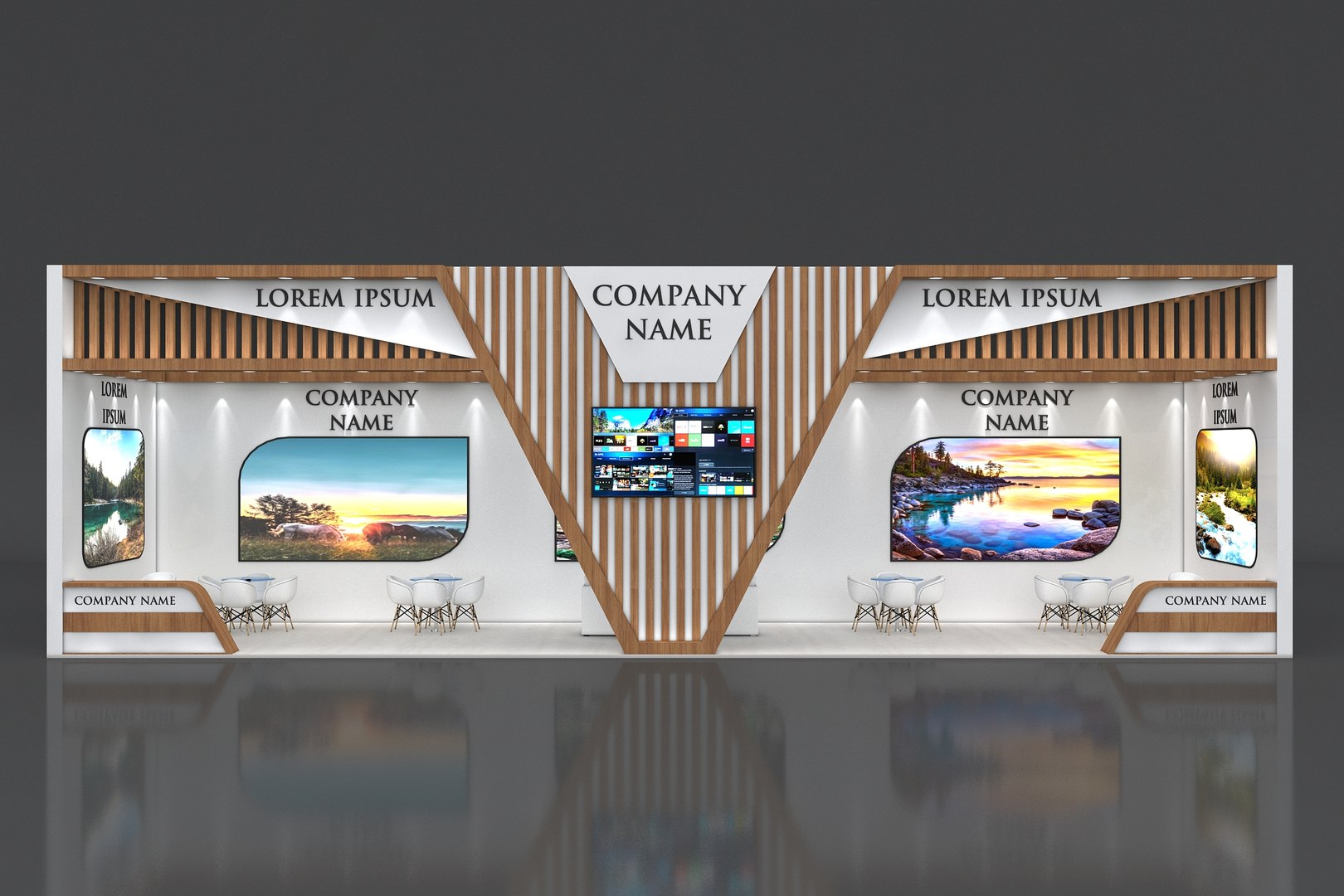 Booth Exhibition Stand Stall 16x4m Height 500 Cm 1 Side Open 3D