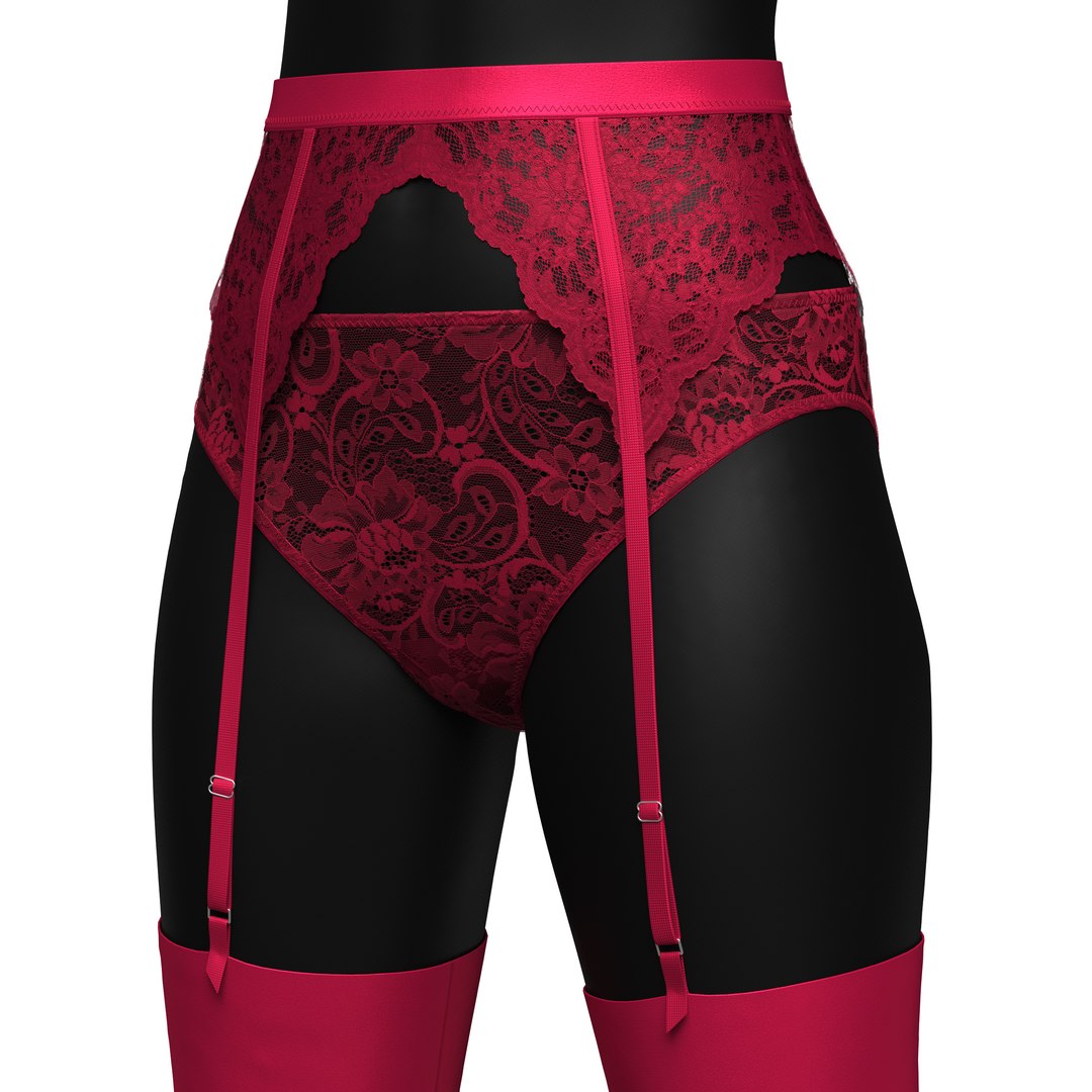 D Pink Lace Suspender Lingerie Set Turbosquid