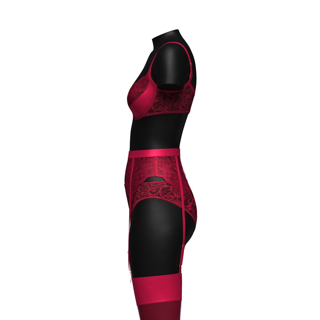 D Pink Lace Suspender Lingerie Set Turbosquid