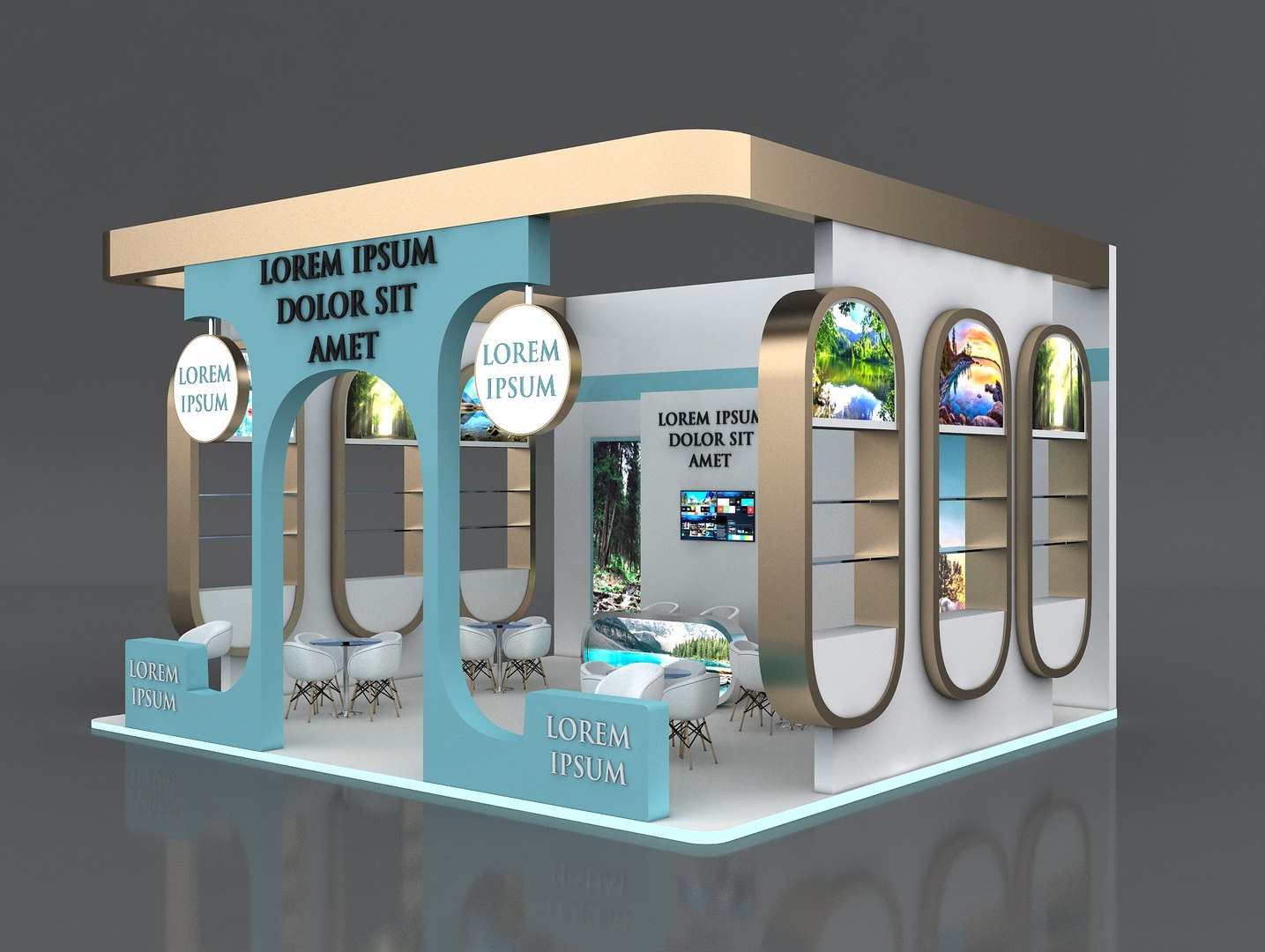 3D Model Booth Exhibition Stand Stall 8x7m Height 500 Cm 3 Side Open