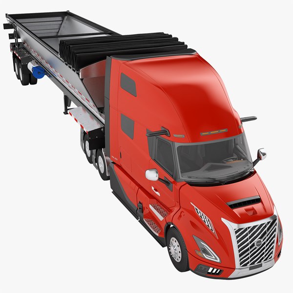 modelo 3d Camión Volvo VNL 860 2024 Remolque con fondo móvil 02