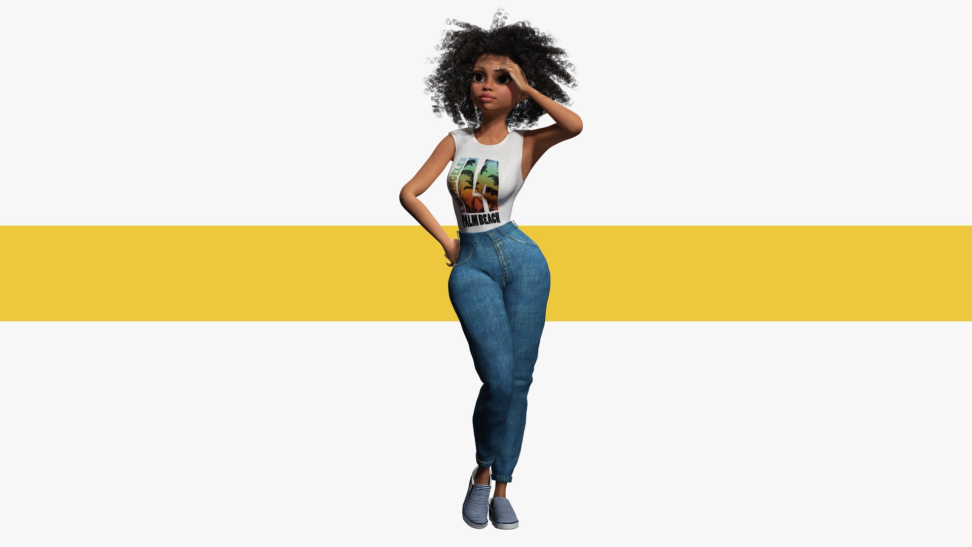 D Naked African Female Cartoon Black Afro Rigged Woman Female D Low