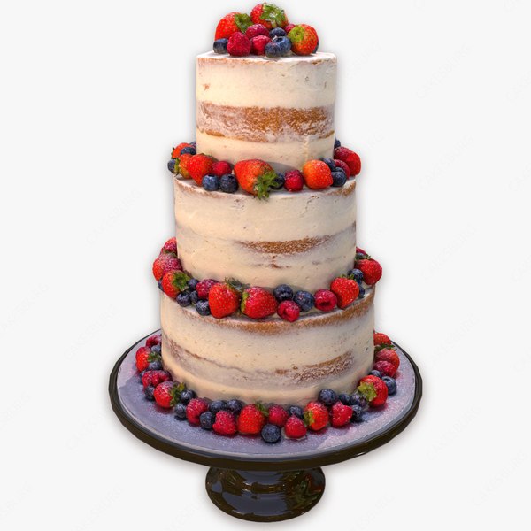 Modelo 3d Semi Naked Berry Wedding Cake On Mosser Stand TurboSquid