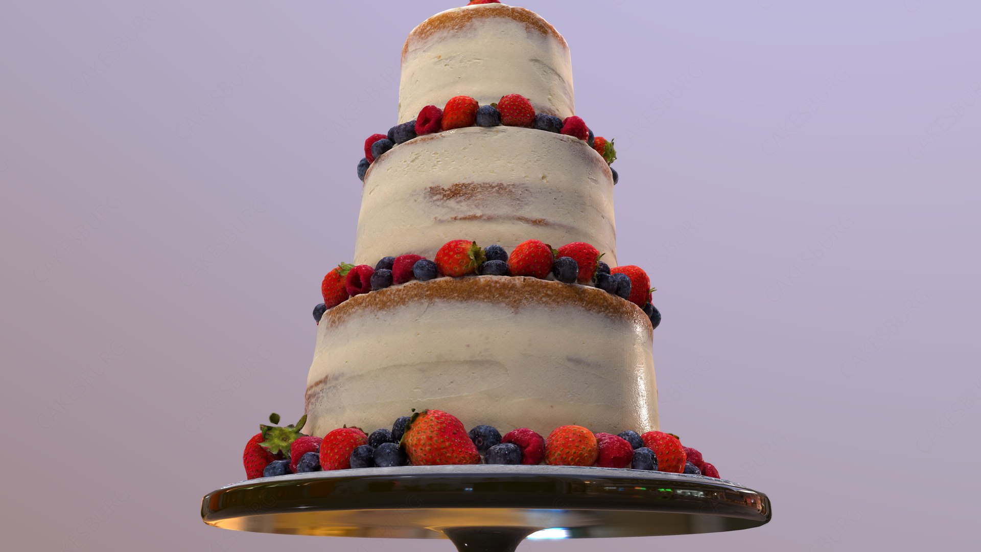 Semi Naked Berry Wedding Cake On Mosser Stand Model Turbosquid