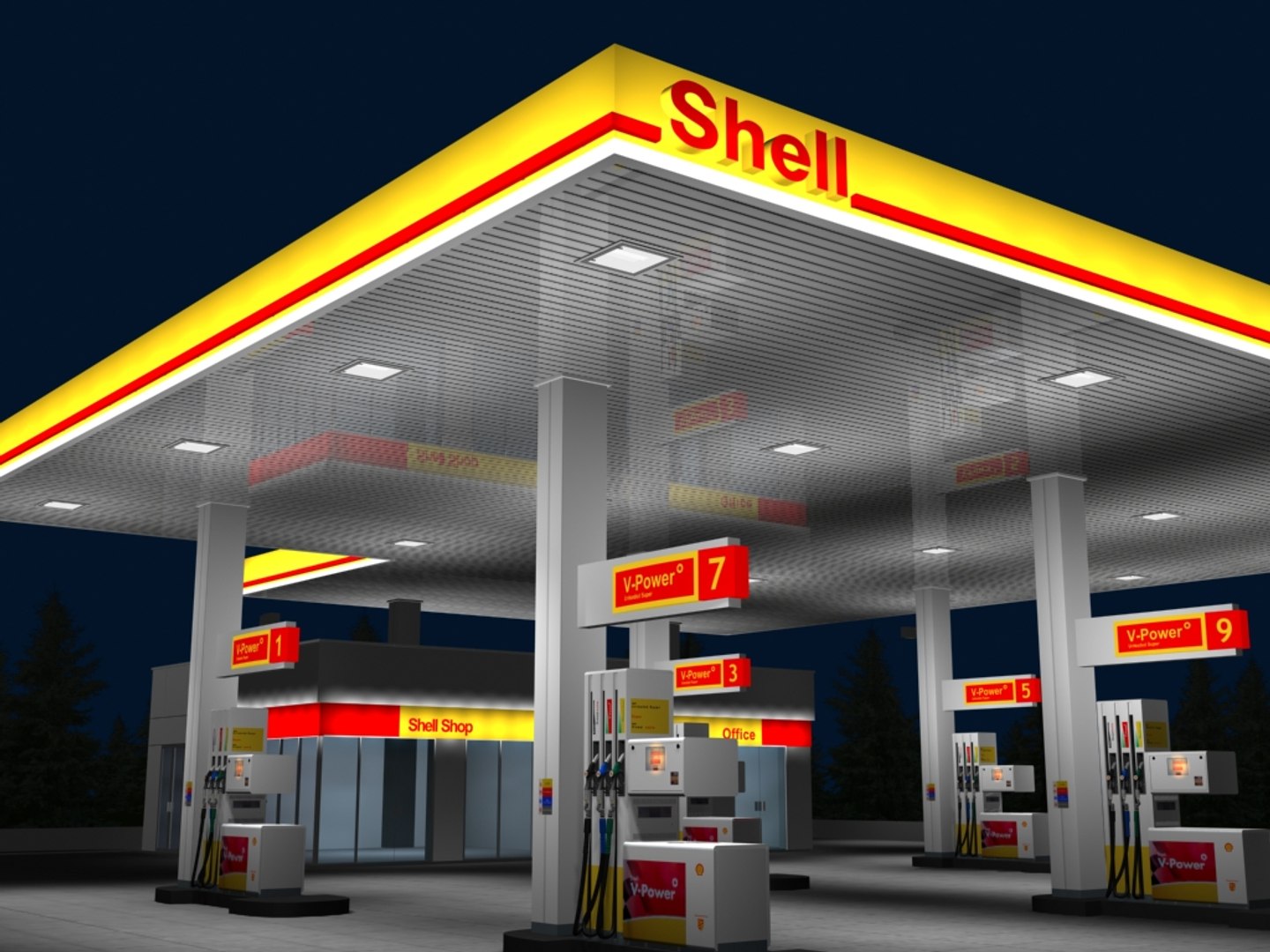 3d Model Of Shell Gas Station Night
