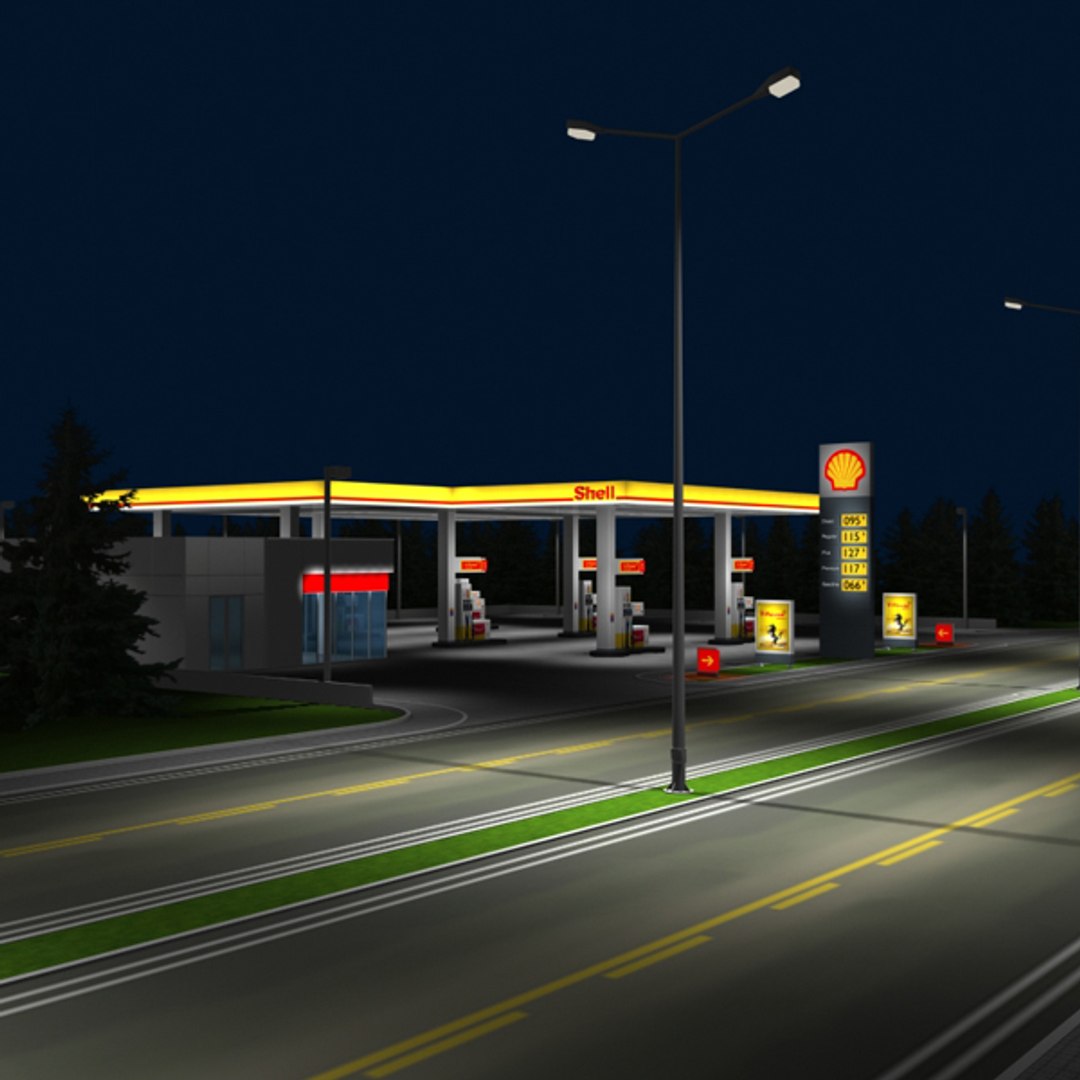 D Model Of Shell Gas Station Night