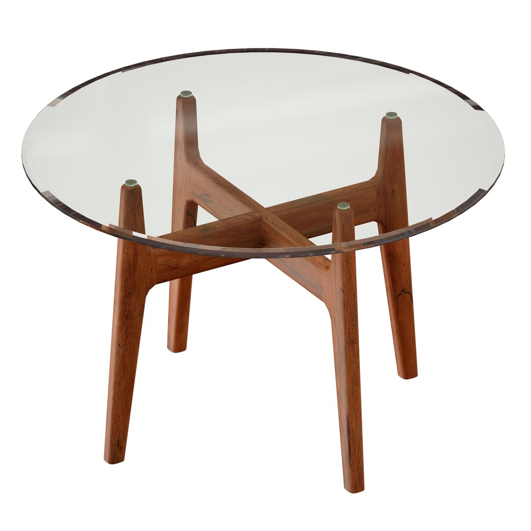 Tate Round Dining Table With Glass Top And Walnut Base 3D TurboSquid