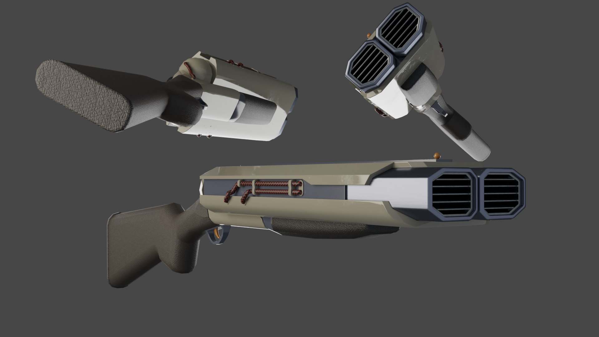 D Sci Fi Blaster Double Barrelled Shotgun Model Turbosquid