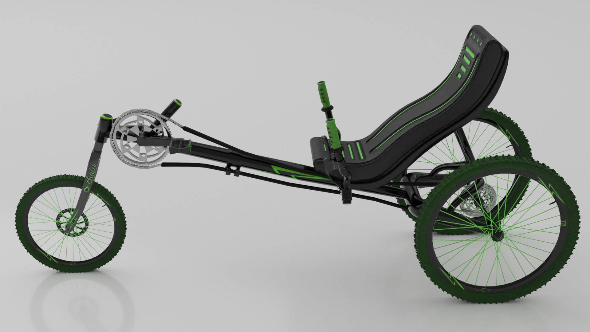 3d dark green trike bike model https://p.turbosquid.