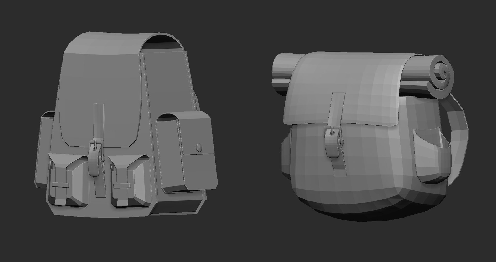 Low Poly Bags Backpacks And Pouches Base Mesh Zbrush Imm Set D