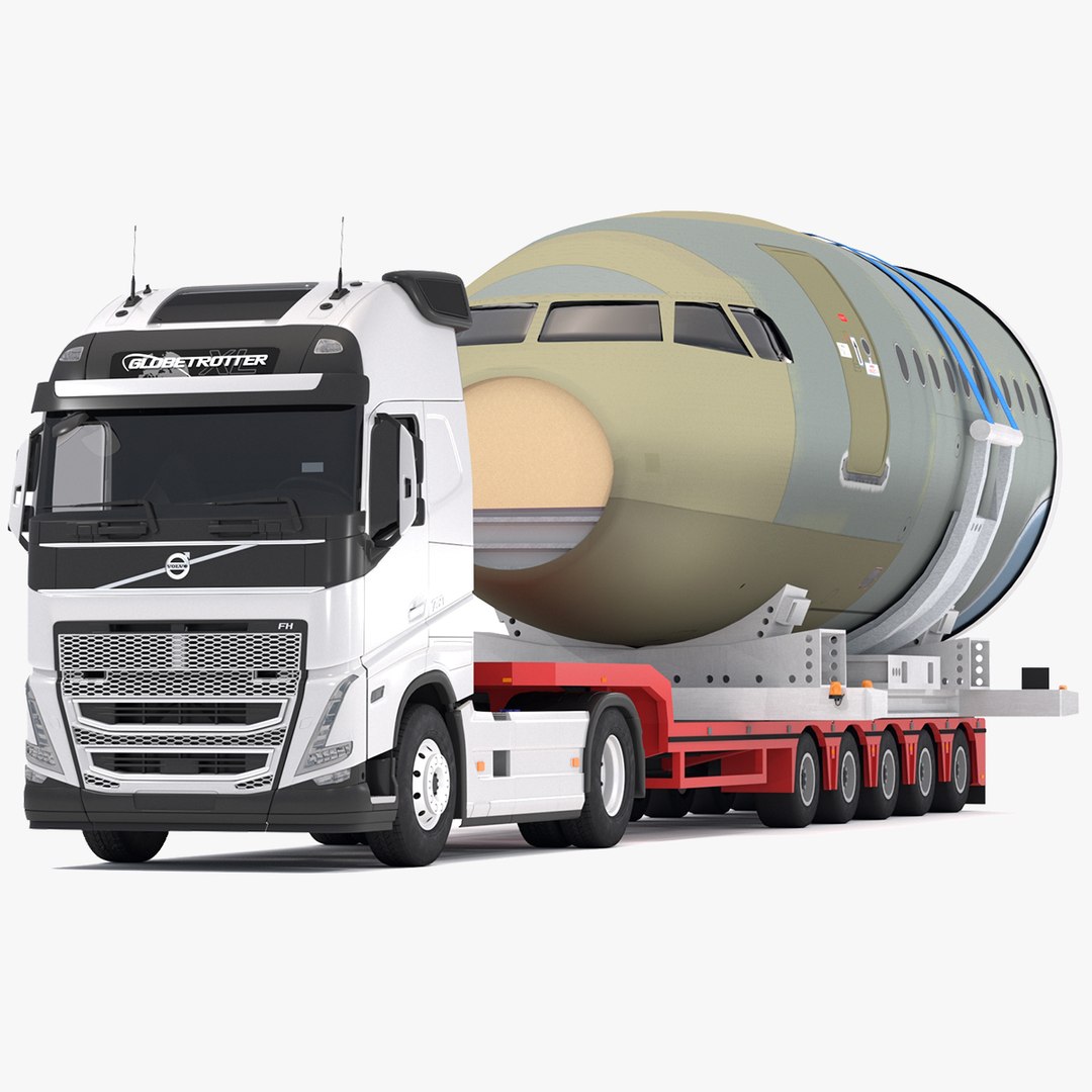 Volvo Fh And Lowboy Trailer With Airplane Model Turbosquid