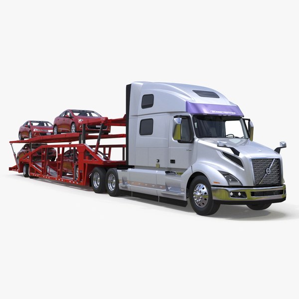 modelo 3d Camión Volvo VNL 860 con vehículos portacoches cargados