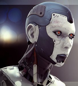 High Poly Female Cyborg Head