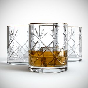 3d realistic glass whiskey ice model
