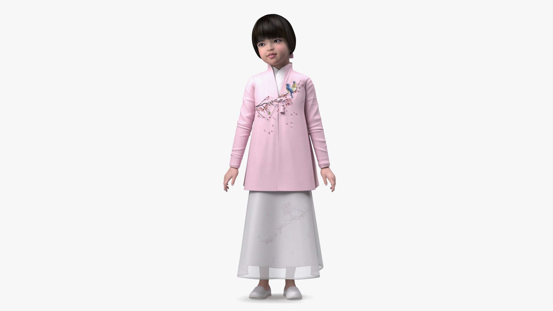 Little Chinese Girl in Traditional Clothes Standing 3D model preview