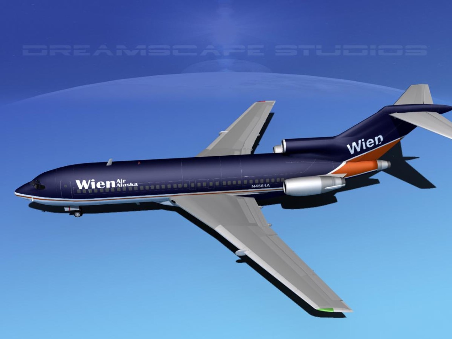 3d Airline Boeing 727 727-100 Model