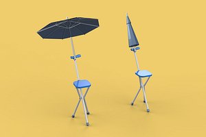 FOLDING CHAIR UMBRELLA POLE STICK CANE WALKING SEAT STOOL CANOPY 3D