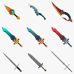 Fantasy handpaint swords and daggers set pack 3D model