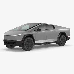 Futuristic Electric Truck Tesla 2024 Silver Lights On 3D