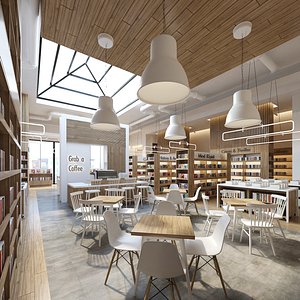 store cafe interior books 3D model