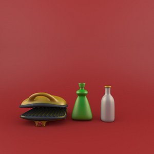 3D cartoon sandwich toaster bottle model