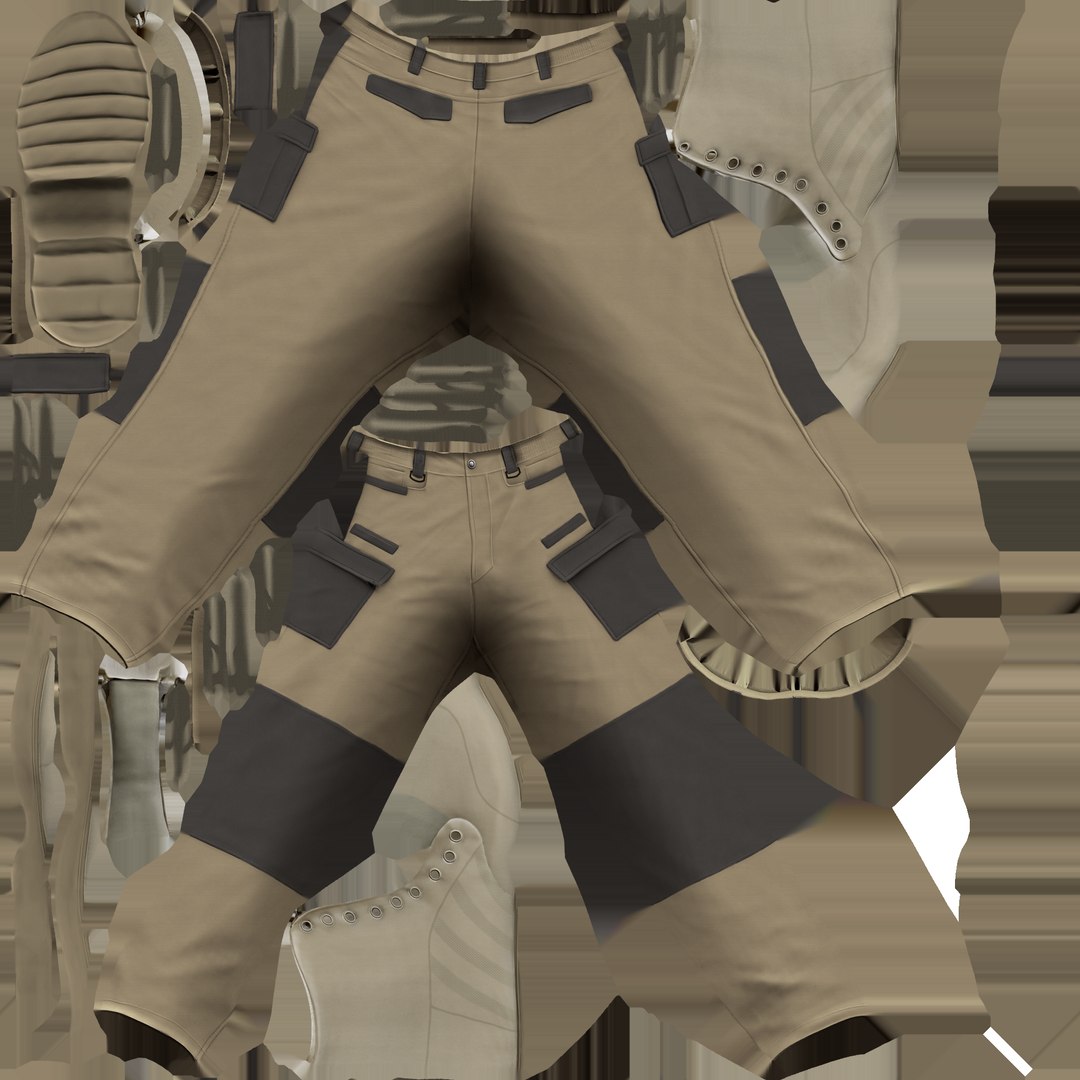 Men Multi Pockets Tactical Cargo Military Pants With Boots 3D Model