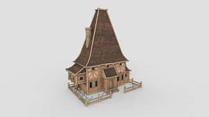 3D Medieval Building A07 Light Wood - Scenery Backdrop House
