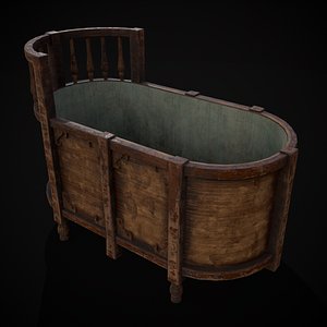 3D model Rustic Medieval Wood Bathtub