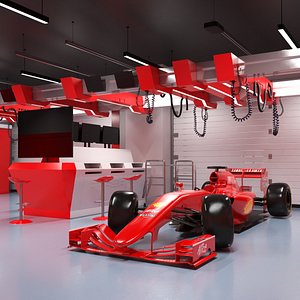 Race Car Garage and Formula One Car 3D model