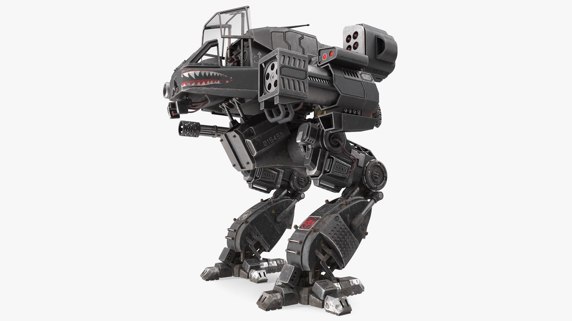 Shabby Big Walking Sci-Fi Black Robot with Pilot 3D model preview