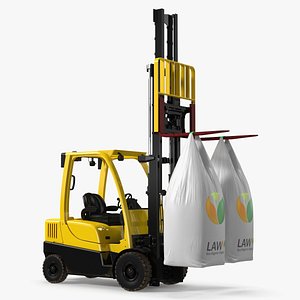 3D Industrial Forklift with Suspended Fertilizer Sacks Yellow