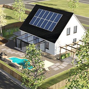 Suburban House with Solar Panels