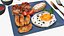 Breakfast with fried egg bacon and coffee 02