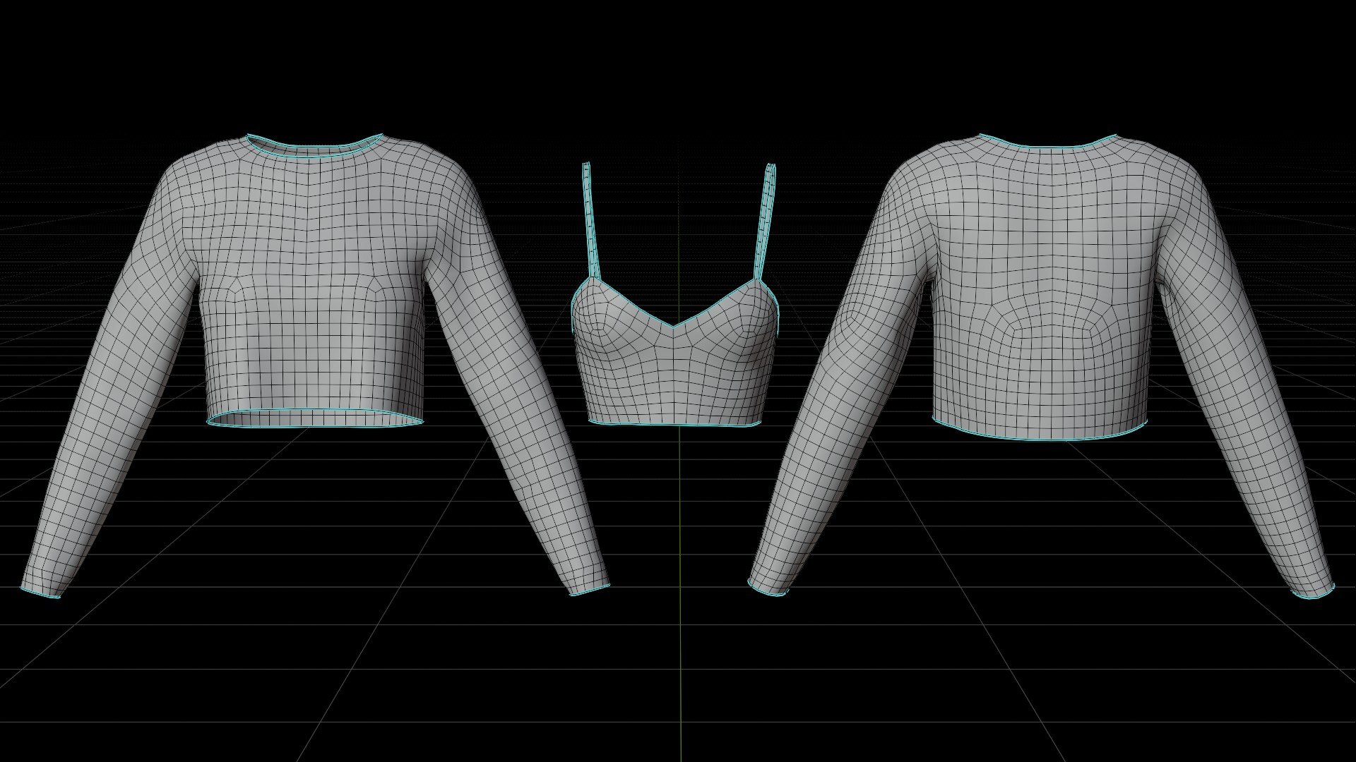 3D Mesh Fishnet Crop Top  Cami Singlet - Black  White 3D Shirt Model https://p.turbosquid.com/ts-thumb/04/T1ASU2/NJ/wireframe/jpg/1792588841/1920x1080/fit_q87/dedf48bf91ff24a9d7c8a97f40204c9ed653016e/wireframe.jpg