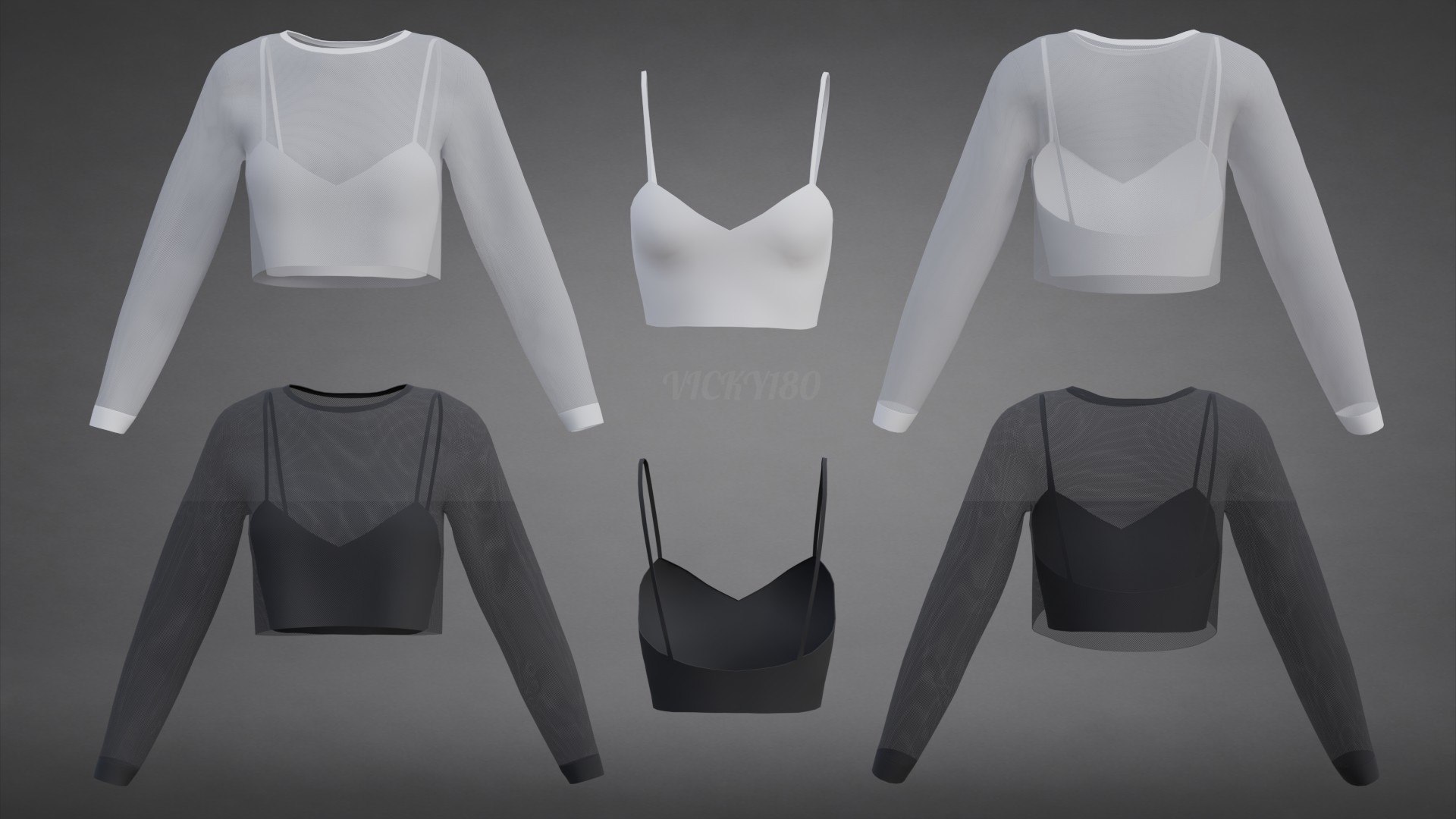 3D Mesh Fishnet Crop Top  Cami Singlet - Black  White 3D Shirt Model https://p.turbosquid.com/ts-thumb/04/T1ASU2/Og/thumbnail12/jpg/1792588838/1920x1080/fit_q87/f05eb31c799843fd5755fa7fbaea077f146e1fd6/thumbnail12.jpg
