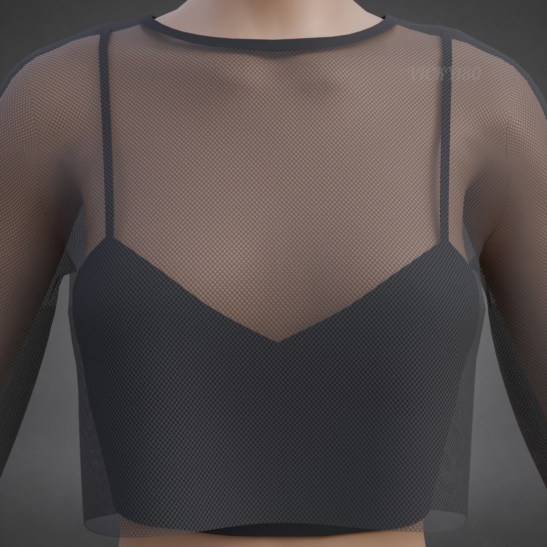 3D Mesh Fishnet Crop Top  Cami Singlet - Black  White 3D Shirt Model https://p.turbosquid.com/ts-thumb/04/T1ASU2/et/0013/jpg/1792590149/1920x1080/fit_q87/e6354c06ca854a64fac6fab3562d719435f0ce13/0013.jpg
