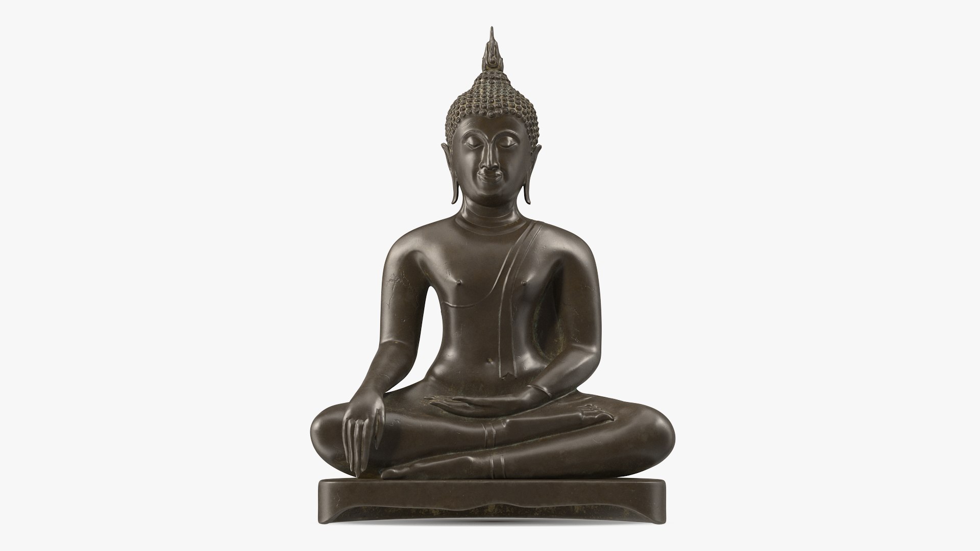 Antique Bronze Thai Buddha Statue for Print 3D model preview