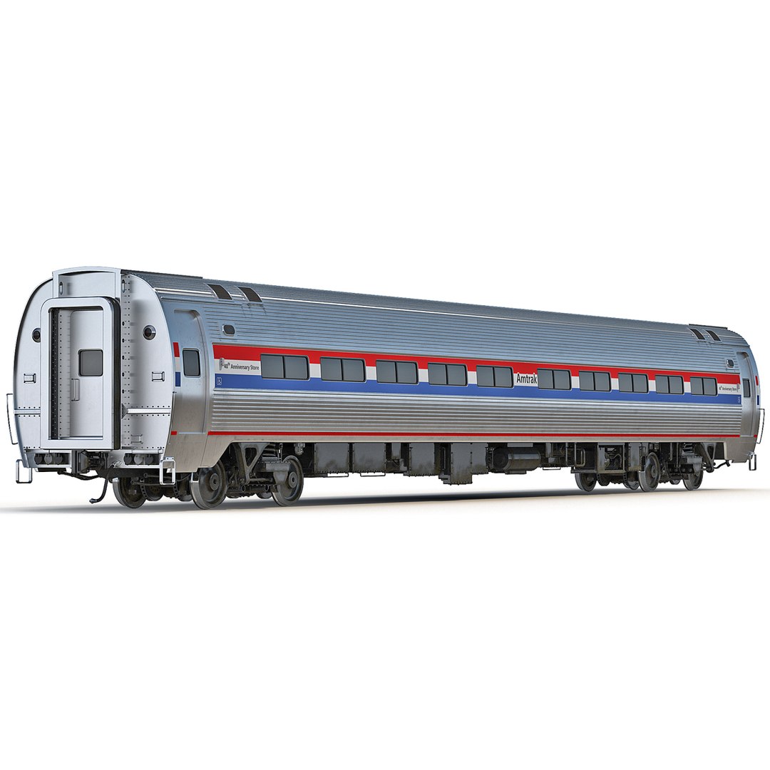 Railroad Amtrak Passenger Car 2 3D model for vehicle visualization, games, animation, transport scenes, and automotive rendering