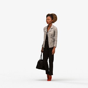 3D model 00490Harper004 - Adult Black woman walking through office in autumn or spring business attire with b
