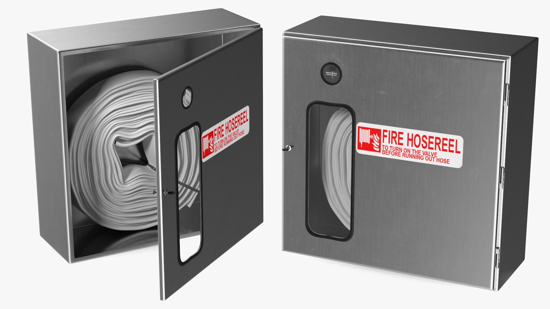 Fire Hose Reel Stainless Steel Cabinet Set 3D model preview