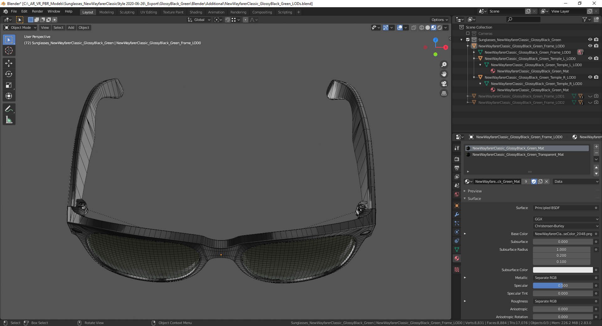 sunglasses new classic style model https://p.turbosquid.com/ts-thumb/05/4xiX6S/c75vXppZ/newwayfarerclassic_glossyblack_green_blender_003/jpg/1593678829/1920x1080/fit_q87/869845a5e34ad0644e4d6abccba6d3a518f9900d/newwayfarerclassic_glossyblack_green_blender_003.jpg