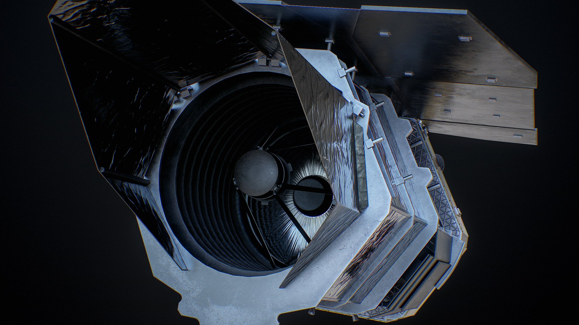 3D Nancy Grace Roman Space Telescope model https://p.turbosquid.com/ts-thumb/05/KwGje6/rJ/r_viewport_014/png/1749334821/1920x1080/fit_q87/4eacfe6c66acb3244ff34d042a684e9c9d122974/r_viewport_014.jpg