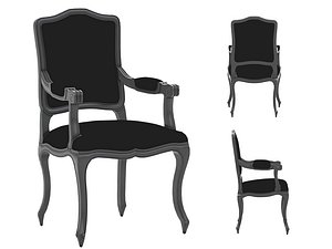Black Ornate Upholstered Armchair With Curved Frame
