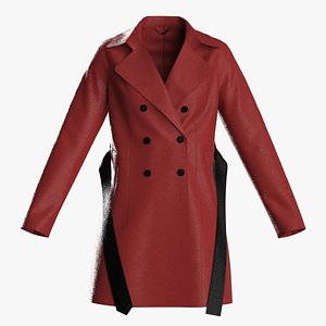 3D Female raglan leather trench coat model