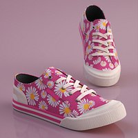 Floral Canvas Sneakers with Daisy Print Navy Pink