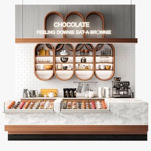 3D Pastry shop with display case with desserts