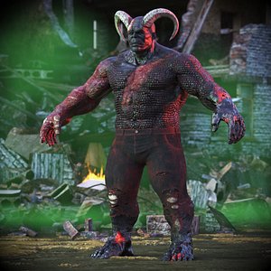 3D Infernal Muscular Demon Humanoid Dark