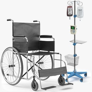 Wheelchair With IV And Blood Stand Collection