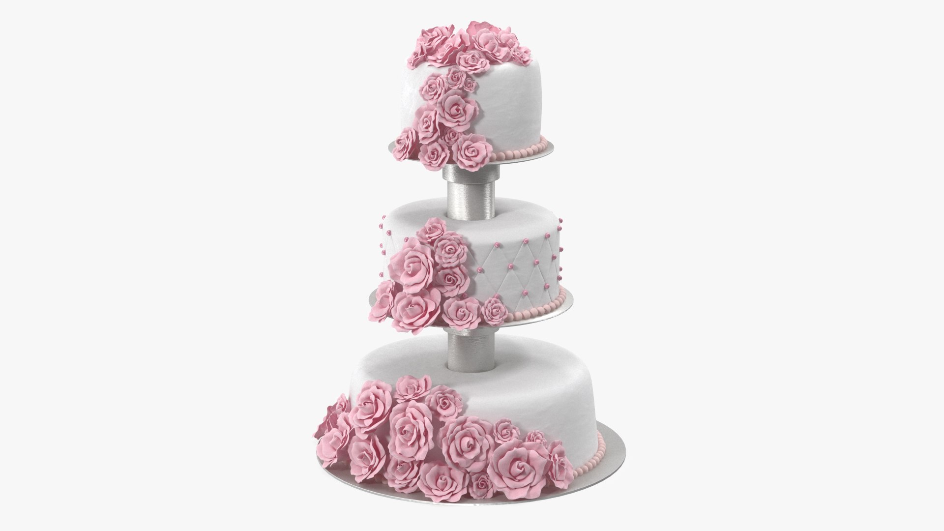 Three Tier Floral Wedding Cake Pink 3D model preview